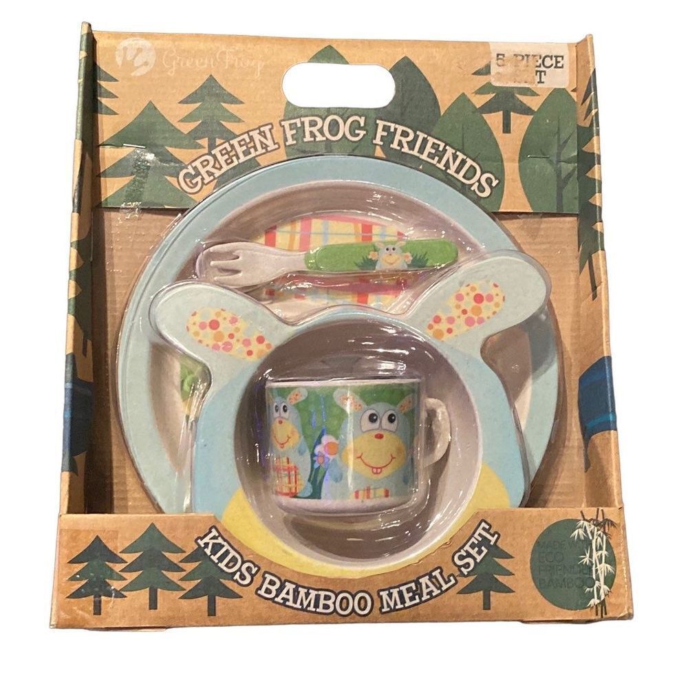 Kids Bamboo 5 Piece Meal Set - Green Frog Friends